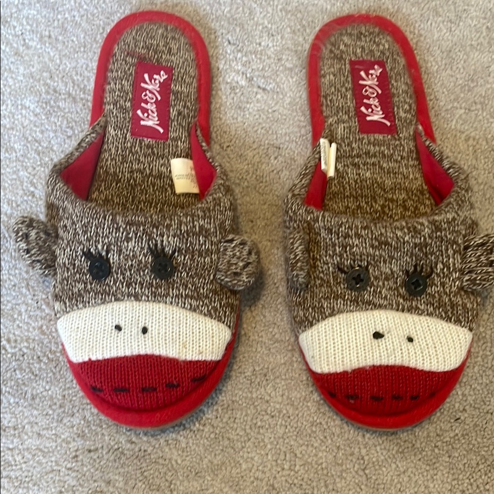 Monkey Slippers - Brown and Red